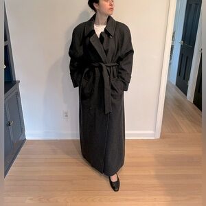 VTG Charles Klein Grey 75% Wool Longline Maxi Belted Trench Overcoat L/XL row